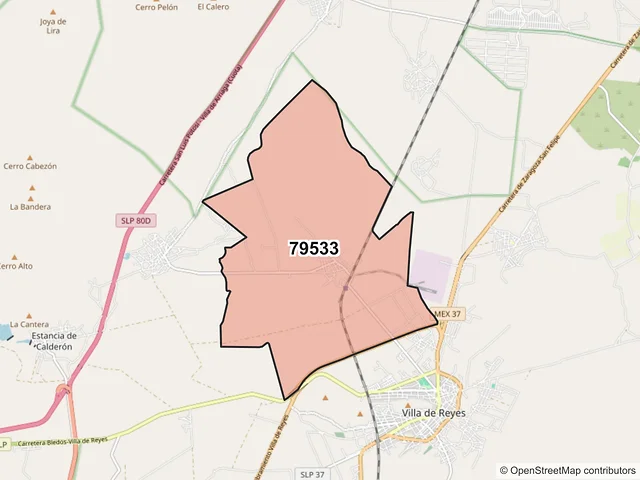 Mapa del código postal 79533, Villa de Reyes, San Luis Potosí