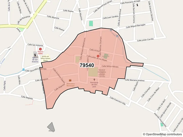 Mapa del código postal 79540, Zaragoza, San Luis Potosí