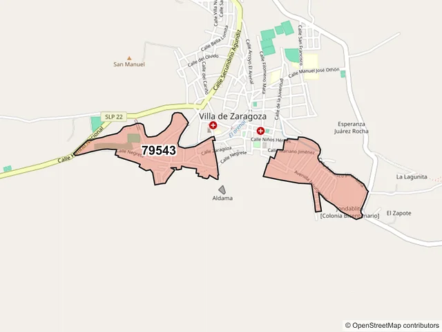 Mapa del código postal 79543, Zaragoza, San Luis Potosí