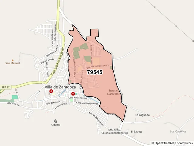 Mapa del código postal 79545, Zaragoza, San Luis Potosí