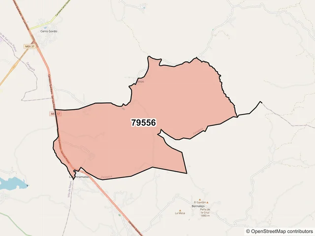 Mapa del código postal 79556, Zaragoza, San Luis Potosí