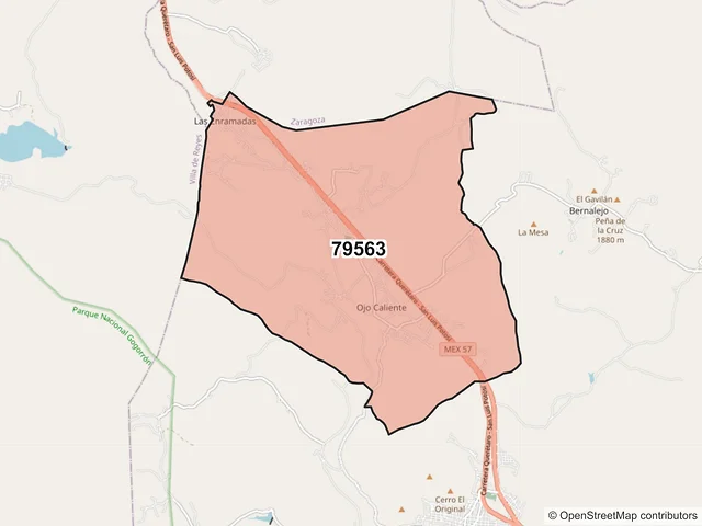 Mapa del código postal 79563, Santa María del Río, San Luis Potosí