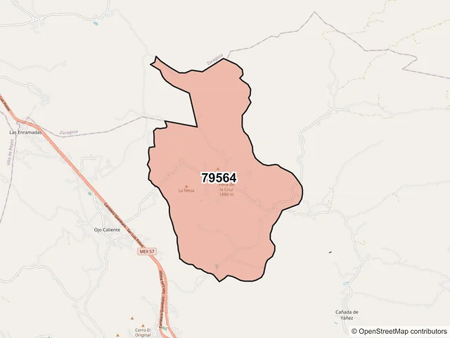 Mapa del código postal 79564, Santa María del Río, San Luis Potosí