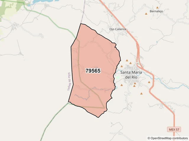 Mapa del código postal 79565, Santa María del Río, San Luis Potosí