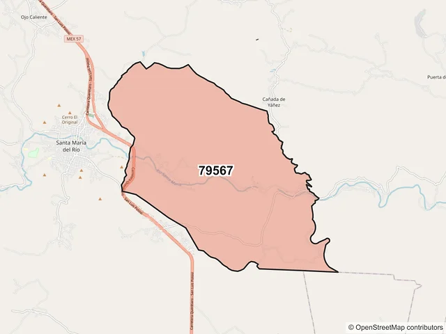 Mapa del código postal 79567, Santa María del Río, San Luis Potosí
