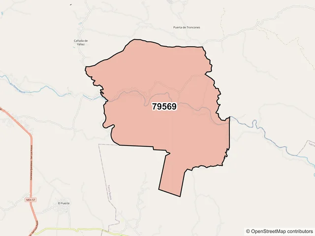 Mapa del código postal 79569, Santa María del Río, San Luis Potosí