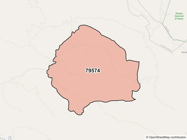Mapa del código postal 79574, Santa María del Río, San Luis Potosí
