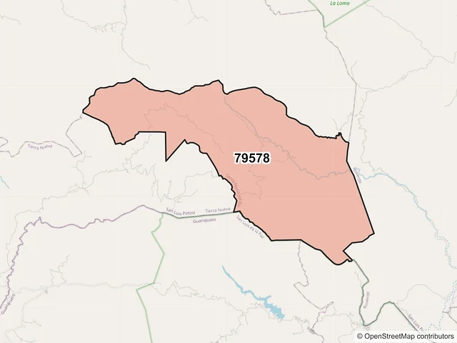 Mapa del código postal 79578, Santa María del Río, San Luis Potosí
