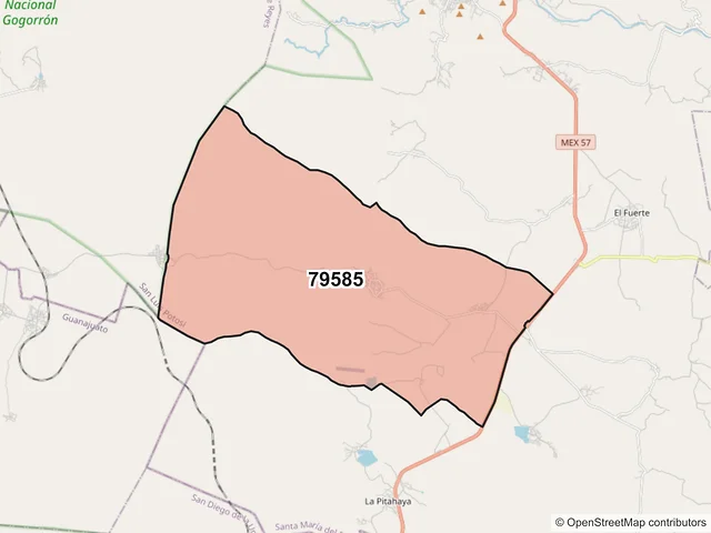 Mapa del código postal 79585, Santa María del Río, San Luis Potosí