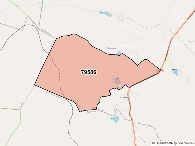 Mapa del código postal 79586, Santa María del Río, San Luis Potosí