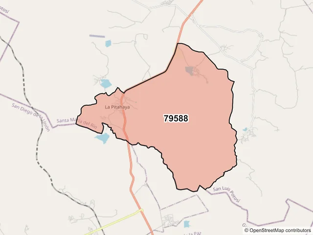 Mapa del código postal 79588, Santa María del Río, San Luis Potosí