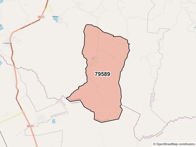 Mapa del código postal 79589, Santa María del Río, San Luis Potosí