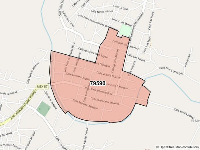 Mapa del código postal 79590, Tierra Nueva, San Luis Potosí