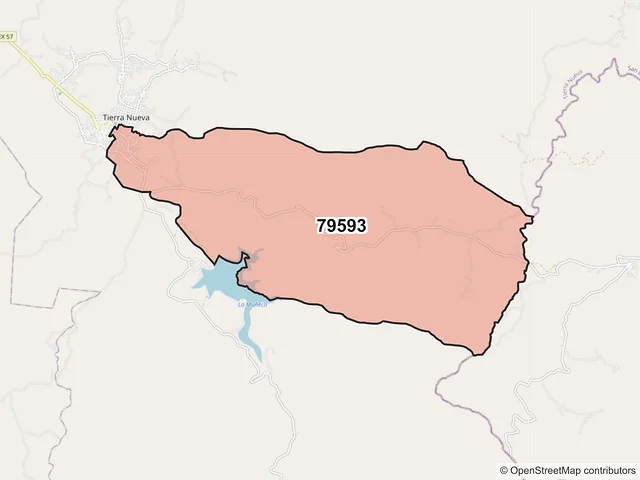 Mapa del código postal 79593, Tierra Nueva, San Luis Potosí