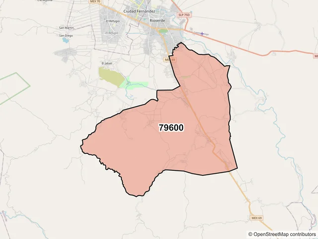 Mapa del código postal 79600, Rioverde, San Luis Potosí