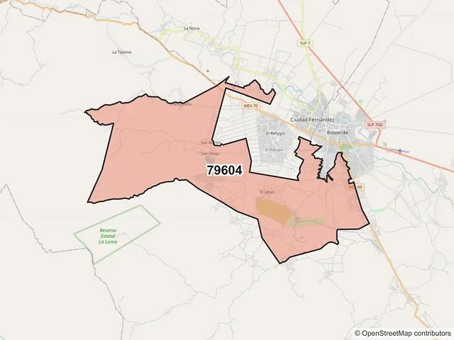 Mapa del código postal 79604, Rioverde, San Luis Potosí