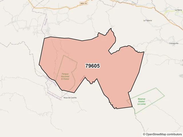 Mapa del código postal 79605, Rioverde, San Luis Potosí