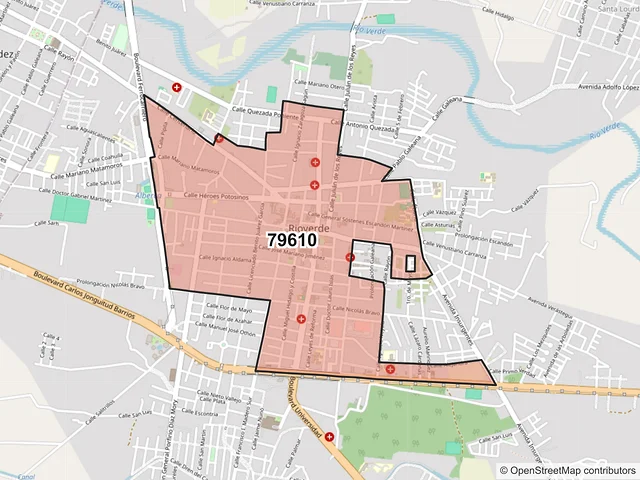 Mapa del código postal 79610, Rioverde, San Luis Potosí