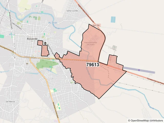 Mapa del código postal 79613, Rioverde, San Luis Potosí