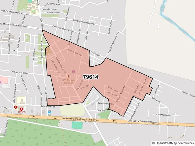 Mapa del código postal 79614, Rioverde, San Luis Potosí