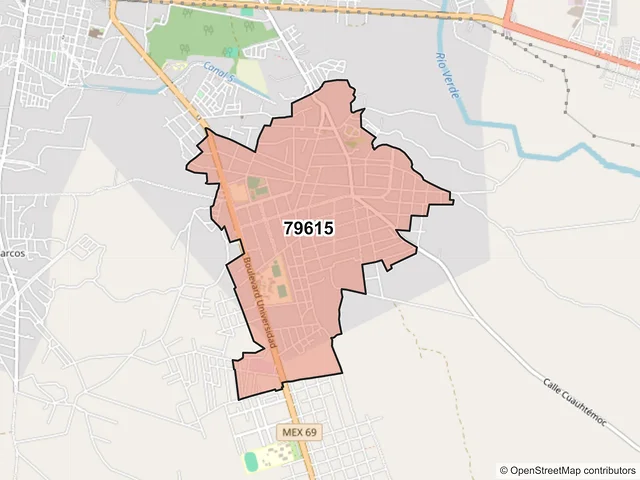 Mapa del código postal 79615, Rioverde, San Luis Potosí