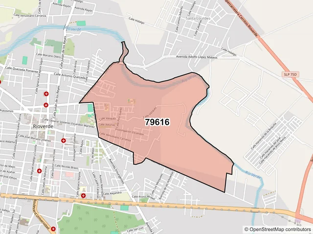 Mapa del código postal 79616, Rioverde, San Luis Potosí