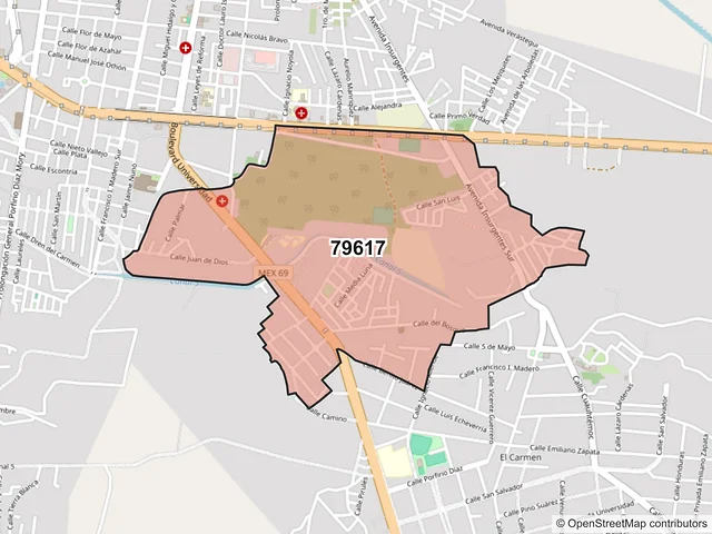 Mapa del código postal 79617, Rioverde, San Luis Potosí