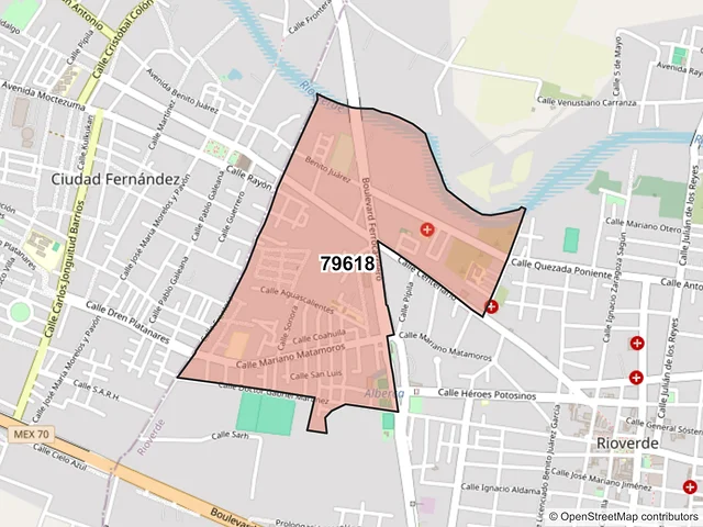Mapa del código postal 79618, Rioverde, San Luis Potosí