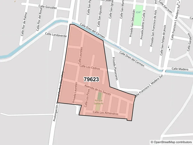 Mapa del código postal 79623, Rioverde, San Luis Potosí