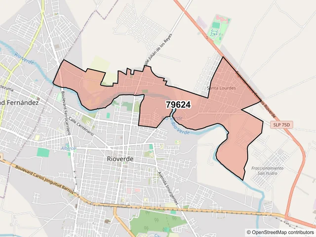 Mapa del código postal 79624, Rioverde, San Luis Potosí