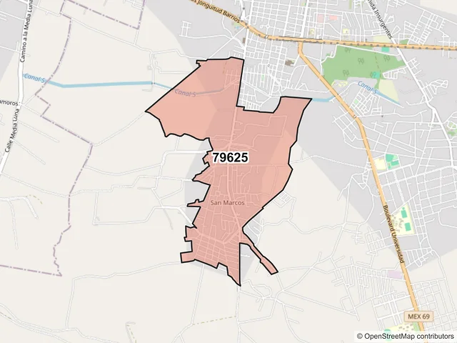 Mapa del código postal 79625, Rioverde, San Luis Potosí