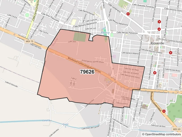 Mapa del código postal 79626, Rioverde, San Luis Potosí