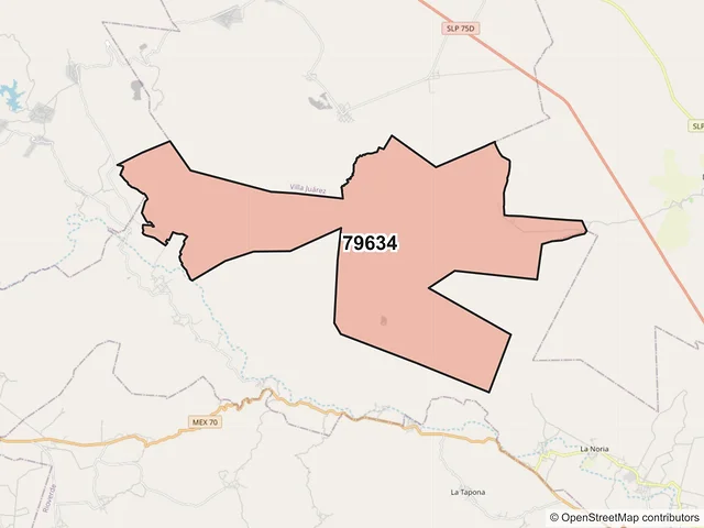 Mapa del código postal 79634, Rioverde, San Luis Potosí