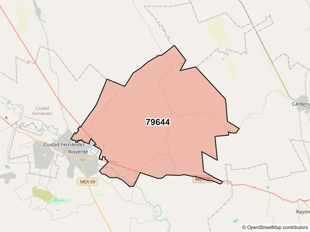Mapa del código postal 79644, Rioverde, San Luis Potosí