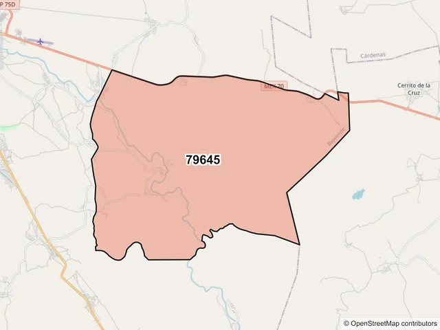 Mapa del código postal 79645, Rioverde, San Luis Potosí