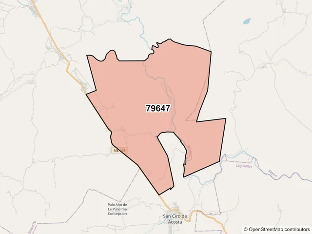 Mapa del código postal 79647, Rioverde, San Luis Potosí