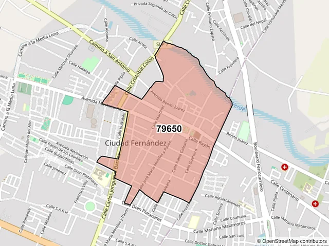 Mapa del código postal 79650, Ciudad Fernández, San Luis Potosí