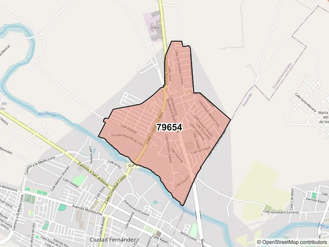 Mapa del código postal 79654, Ciudad Fernández, San Luis Potosí