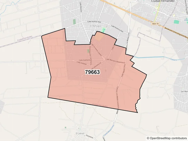 Mapa del código postal 79663, Ciudad Fernández, San Luis Potosí