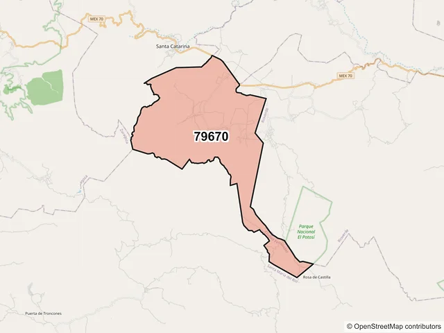Mapa del código postal 79670, Ciudad Fernández, San Luis Potosí