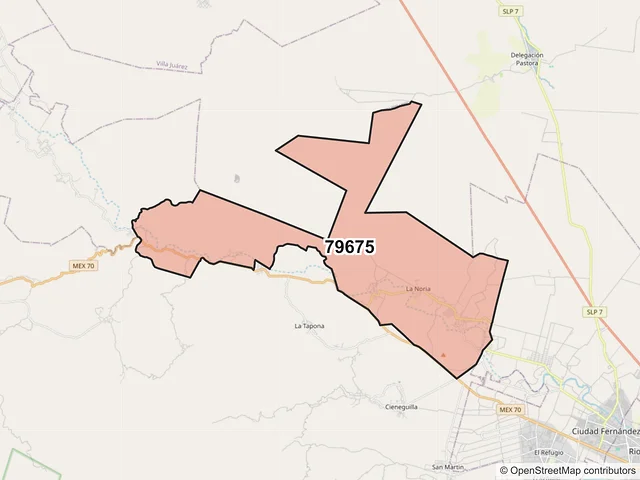 Mapa del código postal 79675, Ciudad Fernández, San Luis Potosí