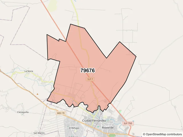 Mapa del código postal 79676, Ciudad Fernández, San Luis Potosí