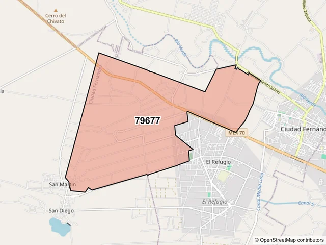 Mapa del código postal 79677, Ciudad Fernández, San Luis Potosí