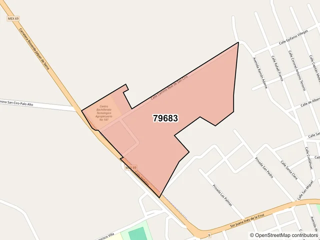 Mapa del código postal 79683, San Ciro de Acosta, San Luis Potosí