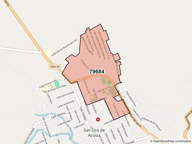 Mapa del código postal 79684, San Ciro de Acosta, San Luis Potosí