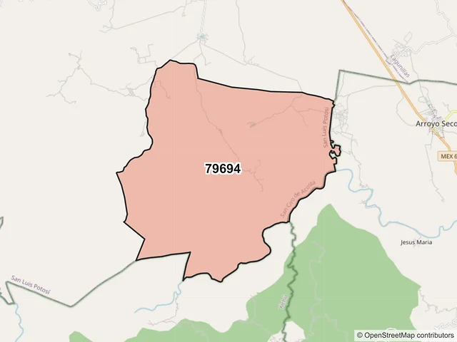 Mapa del código postal 79694, San Ciro de Acosta, San Luis Potosí