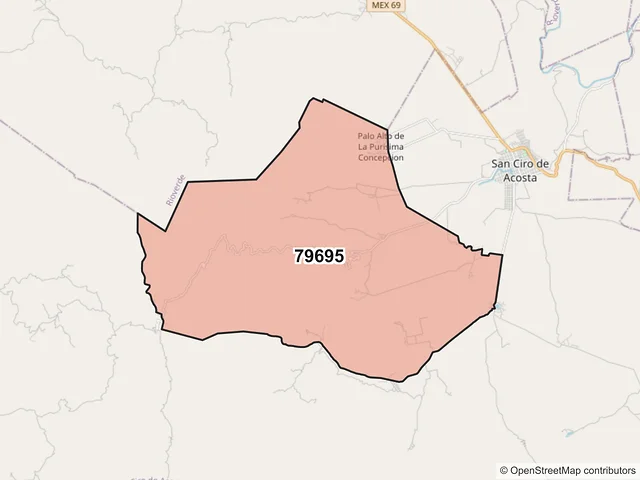 Mapa del código postal 79695, San Ciro de Acosta, San Luis Potosí