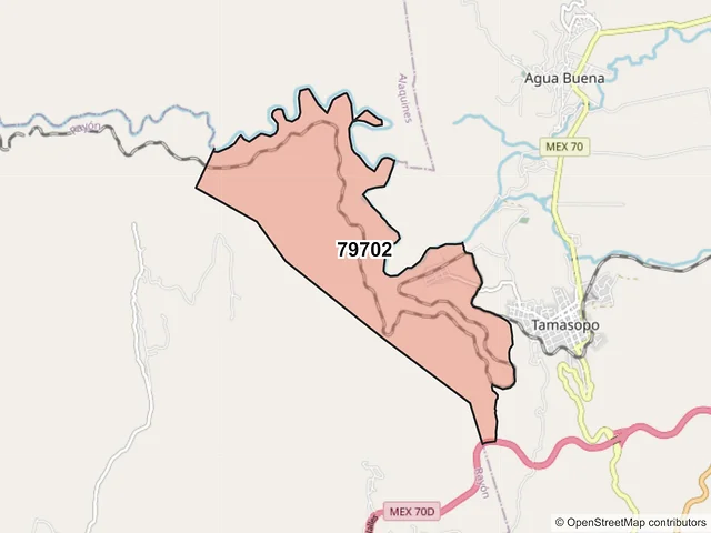 Mapa del código postal 79702, Tamasopo, San Luis Potosí