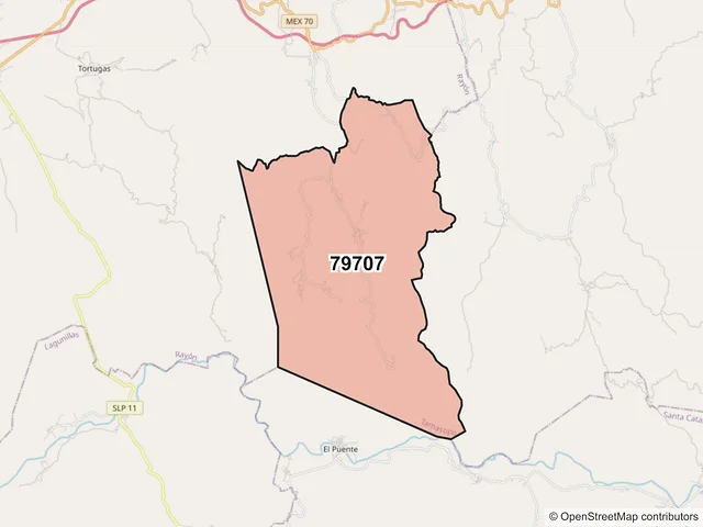 Mapa del código postal 79707, Tamasopo, San Luis Potosí