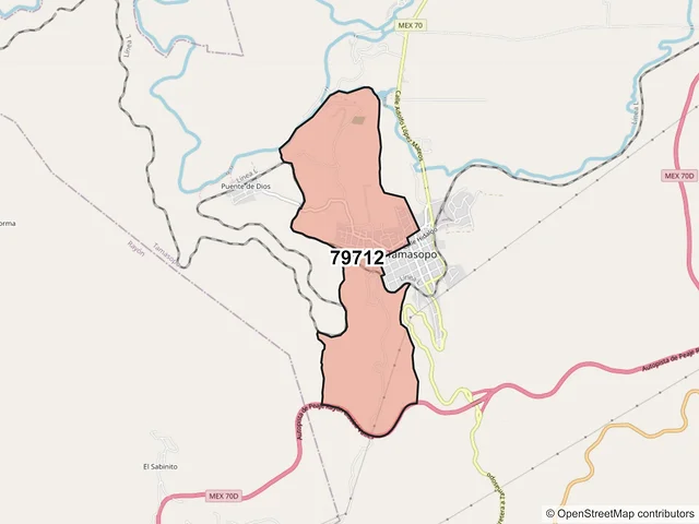 Mapa del código postal 79712, Tamasopo, San Luis Potosí